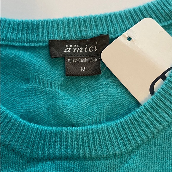 NWT Pure Amici turquoise blue cashmere crew neck sweater size M - Picture 2 of 7